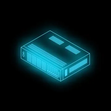 Neon blue internet router glowing in the dark Stock Illustration