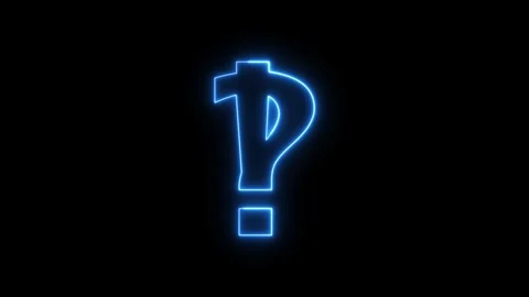 Neon blue interrobang symbol pulsating with flickering light on dark screen. Stock-Footage 337330422