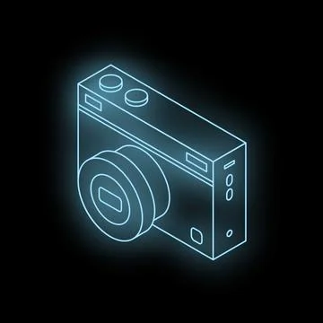 Neon blue isometric camera shining in the dark 스톡 일러스트