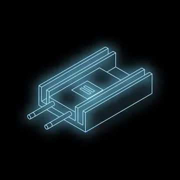 Neon blue isometric microchip connecting computing power Stock Illustration