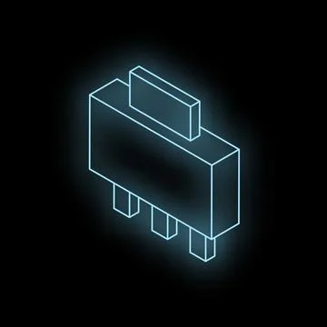 Neon blue isometric microchip glowing on dark background Stock Illustration
