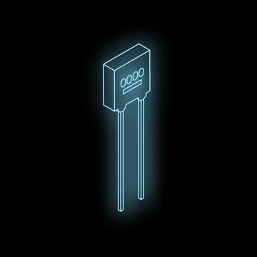 Neon blue isometric microchip or electronic component, possibly a diode or tr Stock Illustration