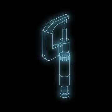 Neon blue isometric micrometer symbolizes advanced measurement technology, su Illustrazione stock