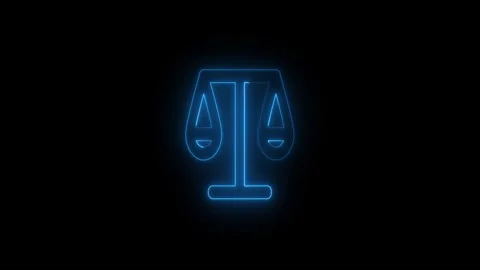 Neon Blue Justice Scale Icon on Black Background.Glowing balance scale symb.. 스톡 동영상 341516201