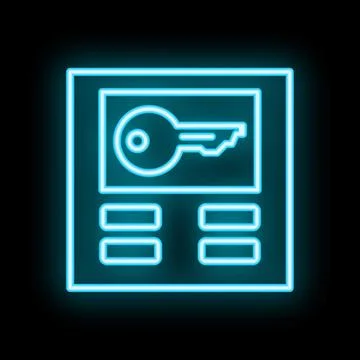 Neon blue keypad icon with key symbol on black background Stock Illustration