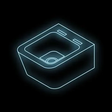 Neon blue kitchen sink shining in dark room Stock Illustration