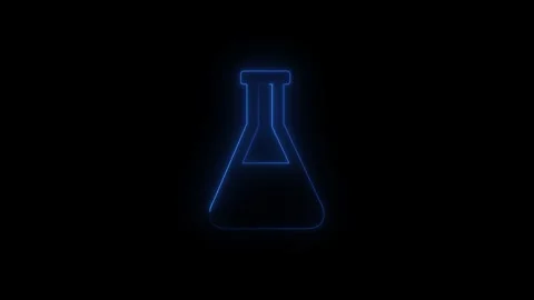Neon blue Laboratory Flask Icon on Black Background.Glowing chemistry flask.. Stock Footage 340601218