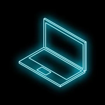 Neon blue laptop computer shining in the dark background Stock Illustration