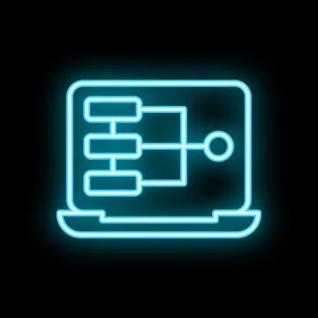 Neon blue laptop showing algorithm for machine learning process Stock Illustration