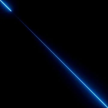 Neon blue laser beam diagonal line cutting through dark empty space effect. Illustrazione stock