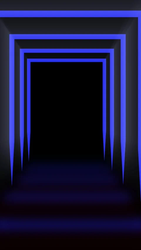 Neon blue laser light rectangle glowing looped vertical tunnel animation Stock Footage 278312975