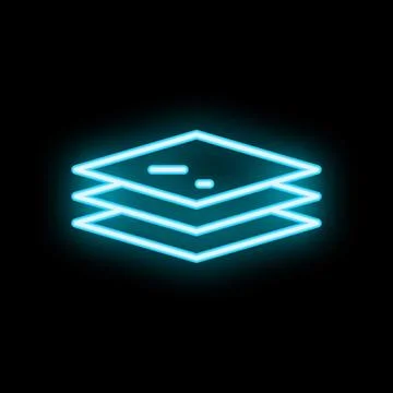 Neon blue layers icon glowing on black background Stock Illustration