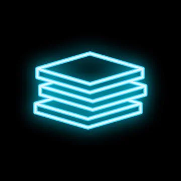 Neon blue layers icon glowing on black background Illustrazione stock
