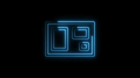 Neon blue layout template glowing lines on black background website app mocku Stock Footage 312446979