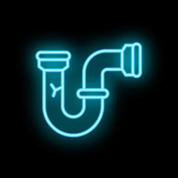 Neon blue leaky sink pipe glowing on wall background Stock Illustration