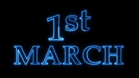 Neon blue light animation displaying first march date text graphic. Stock-Footage 337522007