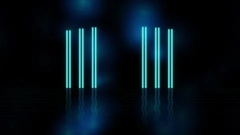 Neon blue light bars flickering in darkness creating digital abstract backg.. Stock Footage 345896822