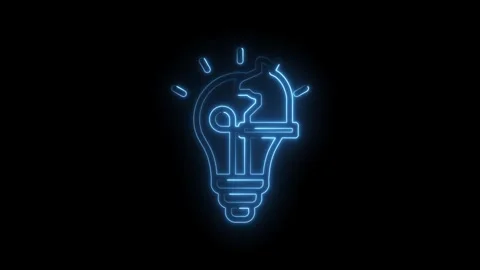 Neon blue light bulb with chess knight inside symbolizing innovative strategy Stock Footage 333969246