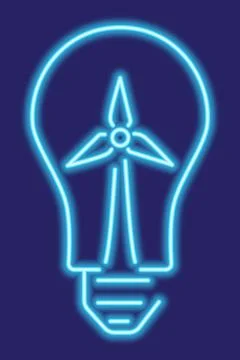 Neon blue light bulb with wind turbine 스톡 일러스트