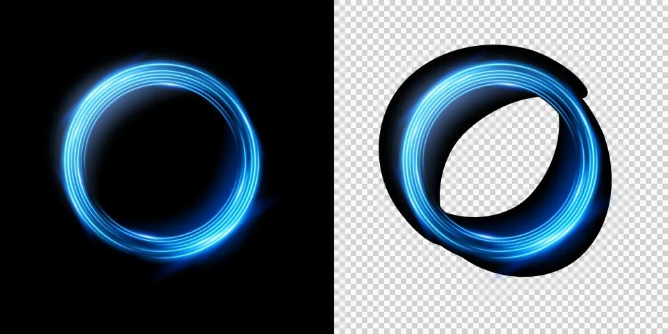 Neon blue light circle with multiple layers glowing in the dark or on a whi.. Stock Illustration