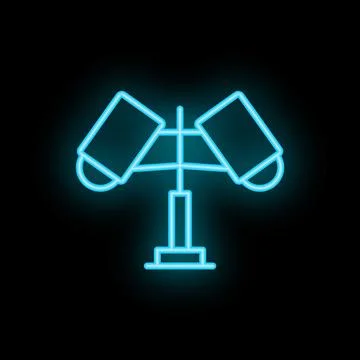 Neon blue light emitting studio lighting on tripod over black background Stock Illustration
