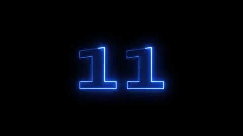 Neon blue light glowing number 11 animation. Video stock 331897634