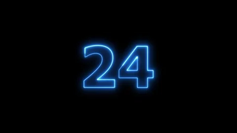 Neon blue light glowing number 24 animation on black background. 스톡 동영상 337443924