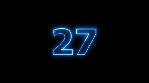 Neon blue light glowing number 27 animation on black background. 库存影片 337443935
