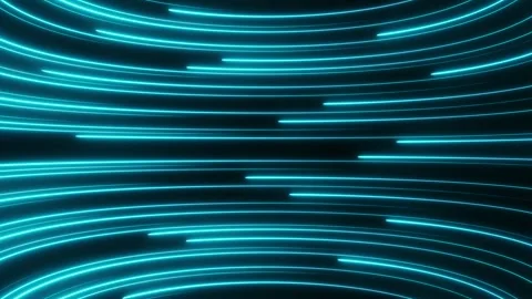 Neon blue light lines move from right to left in a semicircle on a dark Stock Footage 269692698