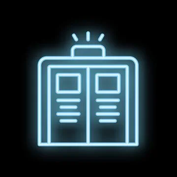 Neon blue light showing open book with empty pages icon on black background Stock Illustration