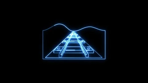 Neon blue light train track symbol glowing on black motion graphic. Stock-Footage 337081858