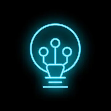 Neon blue lightbulb icon representing artificial intelligence Stock Illustration