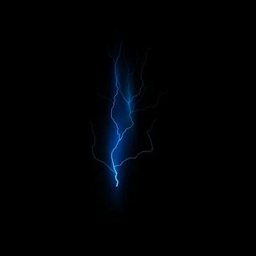 Neon blue lightning bolt, glow effect, isolated black background. Stock Illustration