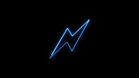 Neon blue lightning bolt shape glowing against solid black background. 動画素材 337081768