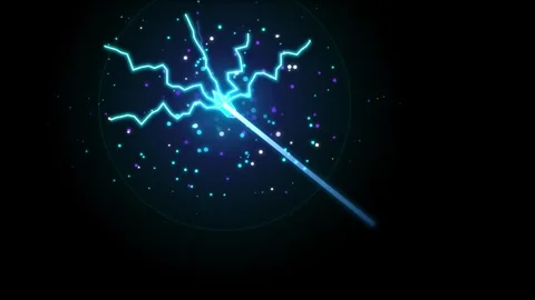 Neon blue lightning magic wand sparks magical energy pulse on dark backgrou.. Stockbeeldmateriaal 344309630