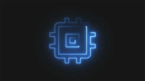 Neon Blue Line CPU Icon Animation Stock Footage 198000526