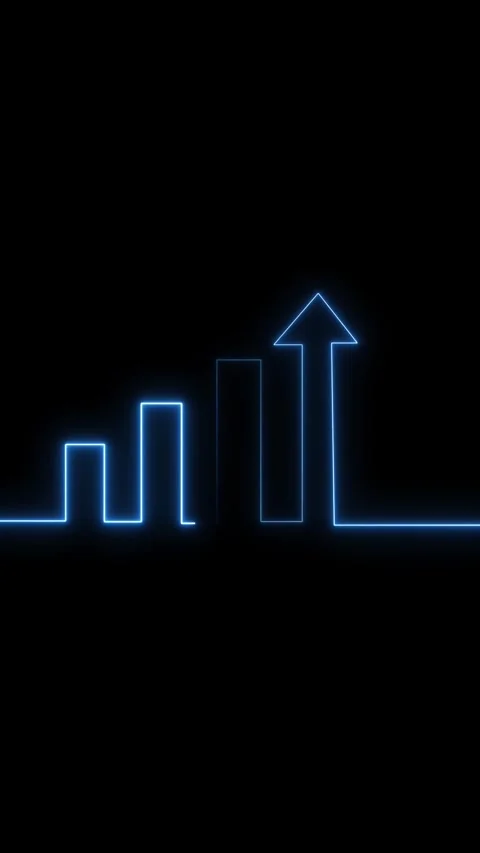 Neon blue line graph with ascending bars on black background chart data Stock Footage 337462645