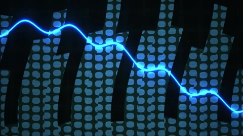 Neon blue line graph on dark background with grid pattern. Stock Footage 336247176