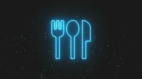 Neon Blue Line Kitchen Utensils Icon Animation Stock Footage 197360706