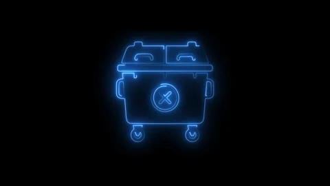 Neon blue linear animation of a trash can with a cross sign glowing and fad.. Stock Footage 338130827