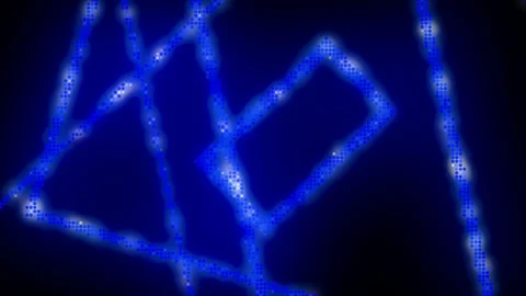 Neon blue lines spinning inside endless tunnel. Long corridor, glowing rays. Stock Footage 127428830
