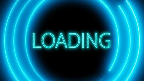 Neon blue loading sign with circular progress bar on a black background. Stock Illustration