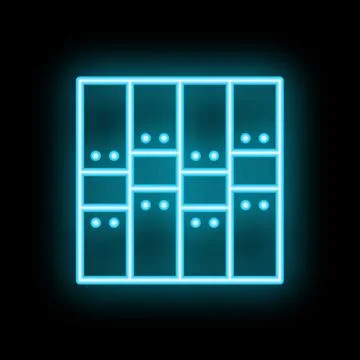 Neon blue locker icon glowing on dark background Stock Illustration