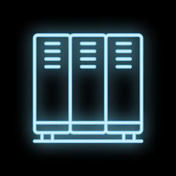 Neon blue locker icon glowing on black background Stock Illustration