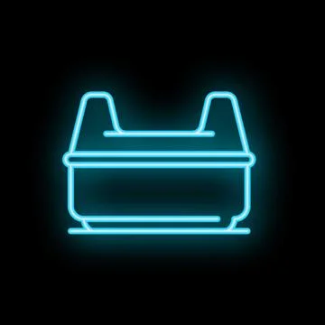 Neon blue lunch box icon glowing on black background Stock Illustration