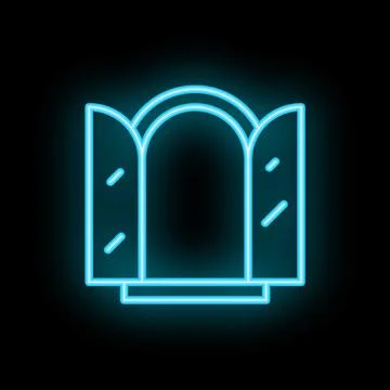 Neon blue makeup mirror icon glowing on black background Stock Illustration