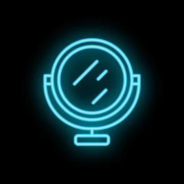 Neon blue makeup mirror shining in darkness Stock Illustration