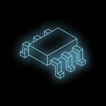 Neon blue microchip glowing on dark background symbolizing computing power Ilustração Stock