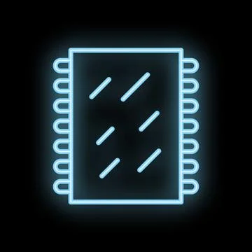 Neon blue microchip icon glowing against black background Stock Illustration