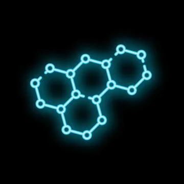 Neon blue molecule structure glowing on black background Stock Illustration